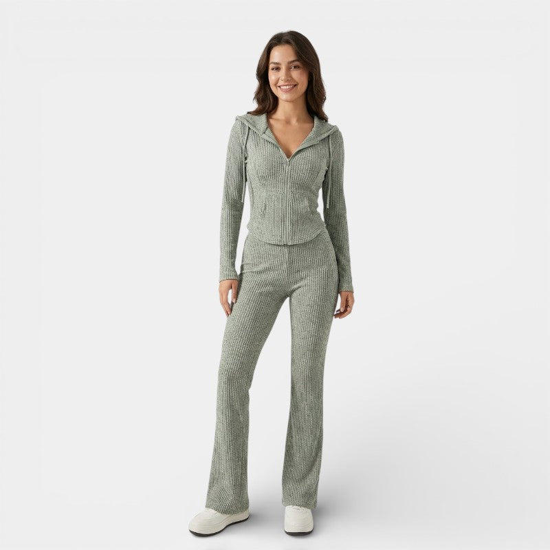 Gleame | Dames Tweedelige Set Geribde Structuur Aansluitende Pasvorm