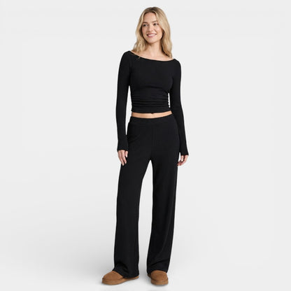 Gleame | Dames Tweedelige Set Geribde Structuur Ronde Hals