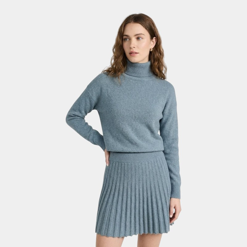 Gleame | Dames Tweedelige Set Hoge Hals Plooirok Elegant