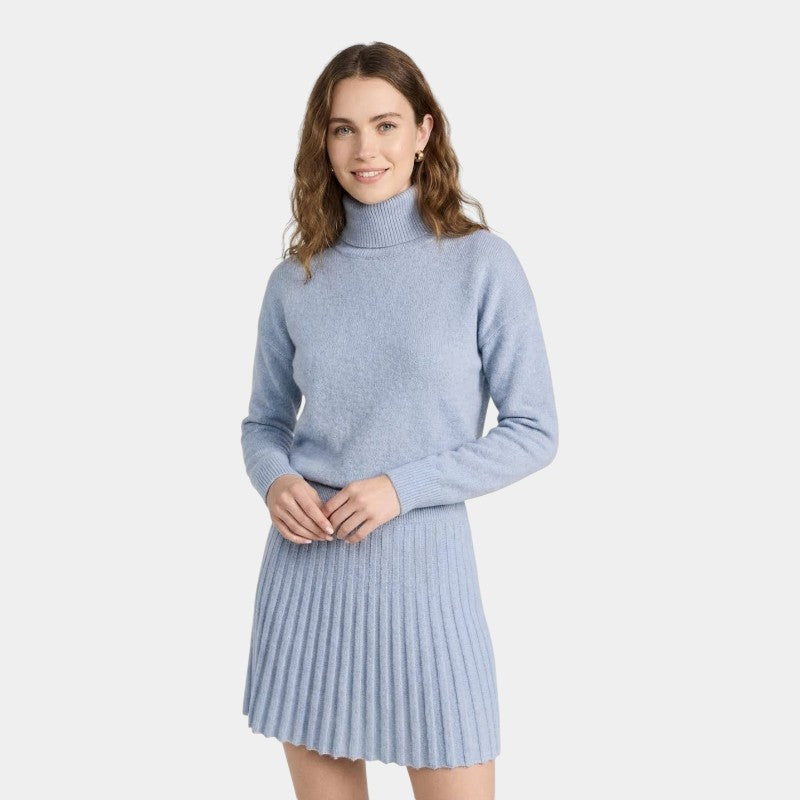 Gleame | Dames Tweedelige Set Hoge Hals Plooirok Elegant