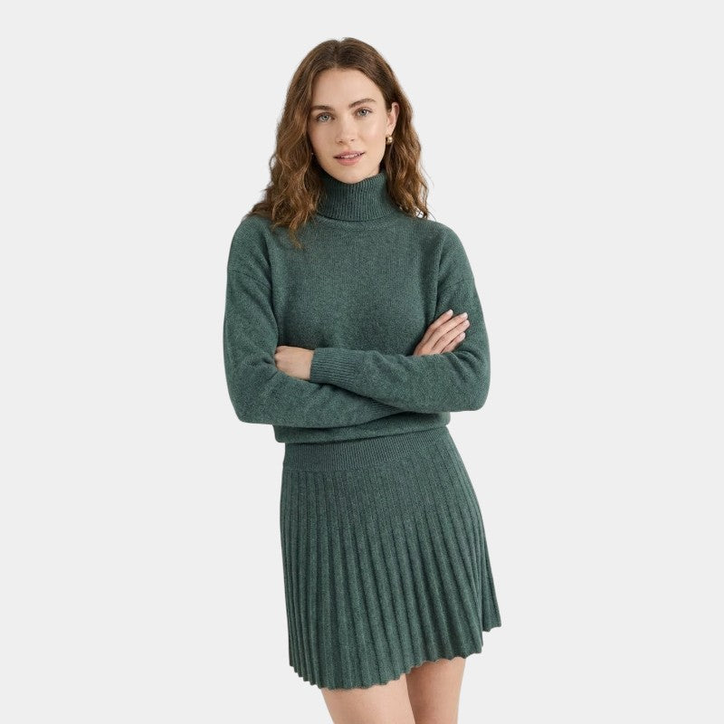 Gleame | Dames Tweedelige Set Hoge Hals Plooirok Elegant