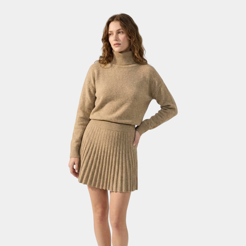 Gleame | Dames Tweedelige Set Hoge Hals Plooirok Elegant