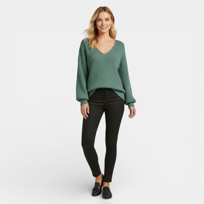 Gleame | Dames V-Hals Trui Geribde Structuur Elegante Pasvorm