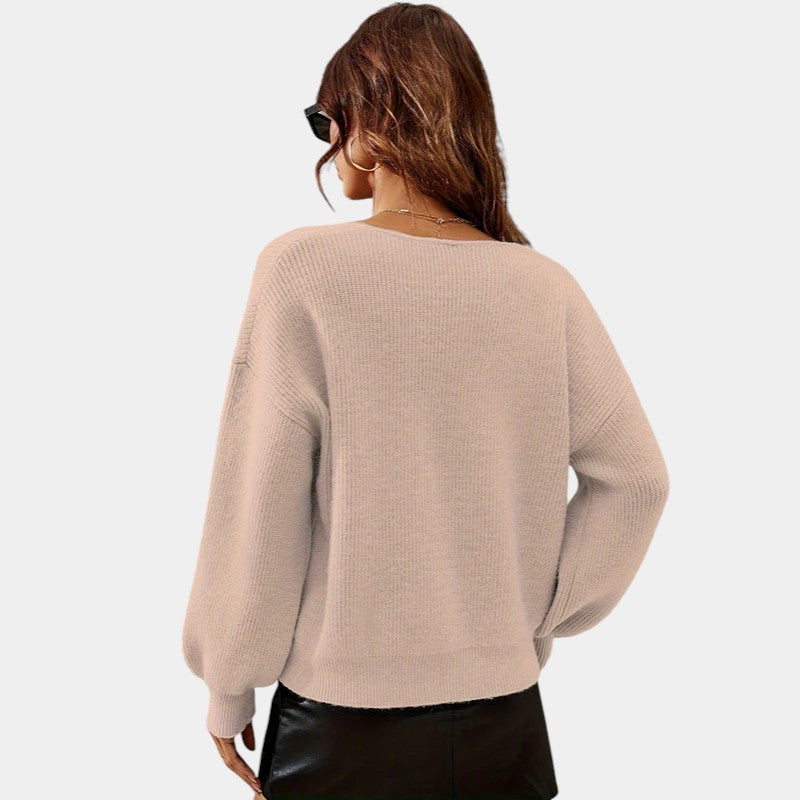 Gleame | Dames V-Hals Trui Geribde Structuur Elegante Pasvorm