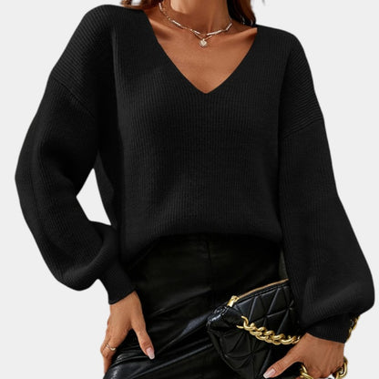 Gleame | Dames V-Hals Trui Geribde Structuur Elegante Pasvorm