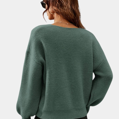 Gleame | Dames V-Hals Trui Geribde Structuur Elegante Pasvorm