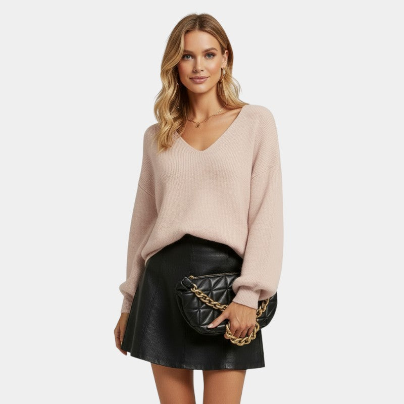 Gleame | Dames V-Hals Trui Geribde Structuur Elegante Pasvorm