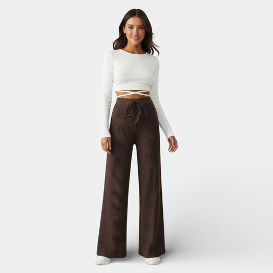 Gleame | Dames Wijde Broek Geribde Structuur Elastische Taille