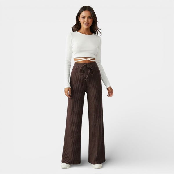 Gleame | Dames Wijde Broek Geribde Structuur Elastische Taille