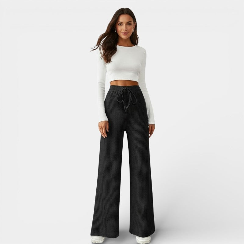 Gleame | Dames Wijde Broek Geribde Structuur Elastische Taille