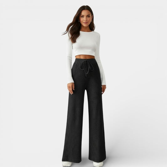 Gleame | Dames Wijde Broek Geribde Structuur Elastische Taille