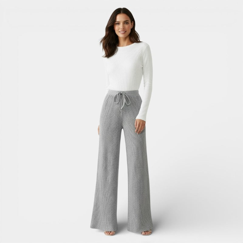 Gleame | Dames Wijde Broek Geribde Structuur Elastische Taille