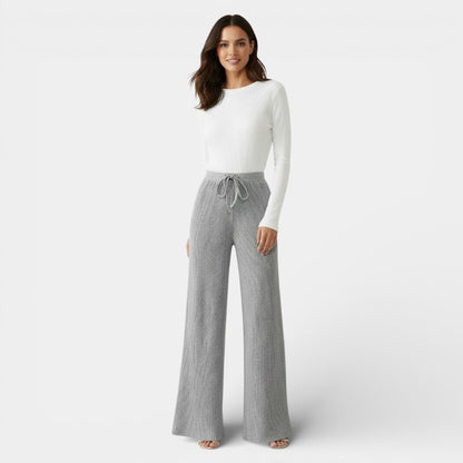 Gleame | Dames Wijde Broek Geribde Structuur Elastische Taille