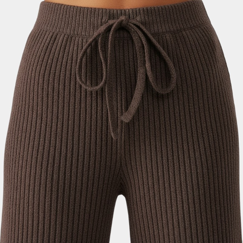 Gleame | Dames Wijde Broek Geribde Structuur Elastische Taille