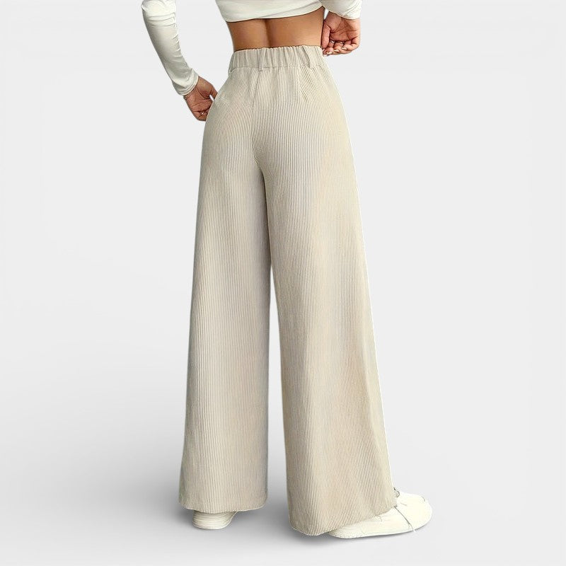 Gleame | Dames Wijde Broek Hoge Taille Geribde Structuur Elegant