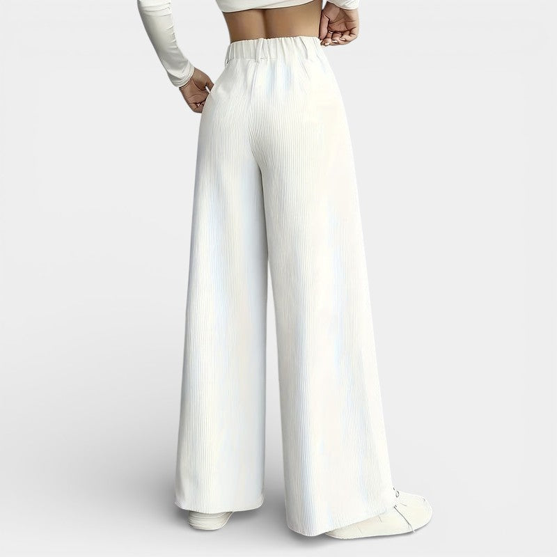 Gleame | Dames Wijde Broek Hoge Taille Geribde Structuur Elegant