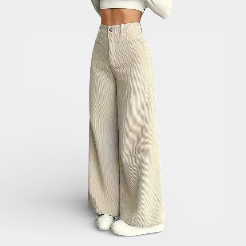 Gleame | Dames Wijde Broek Hoge Taille Geribde Structuur Elegant