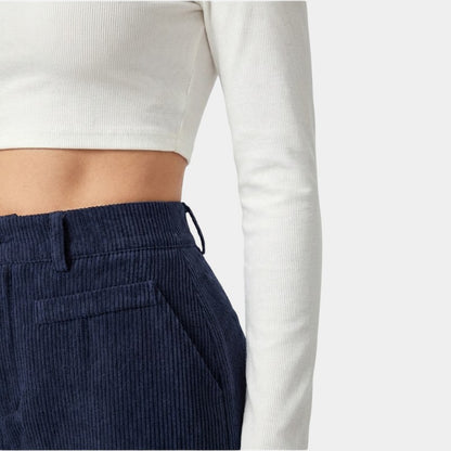 Gleame | Dames Wijde Broek Hoge Taille Geribde Structuur Elegant