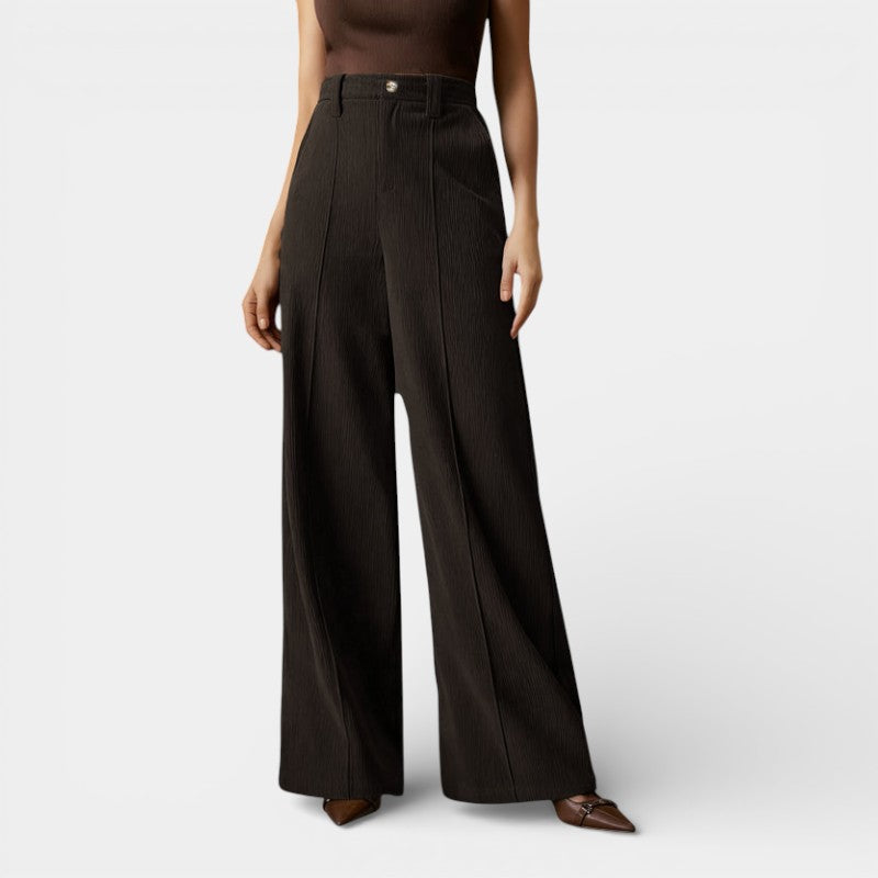 Gleame | Dames Wijde Broek Hoge Taille Geribde Structuur Elegant