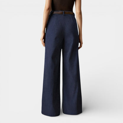 Gleame | Dames Wijde Broek Hoge Taille Geribde Structuur Elegant