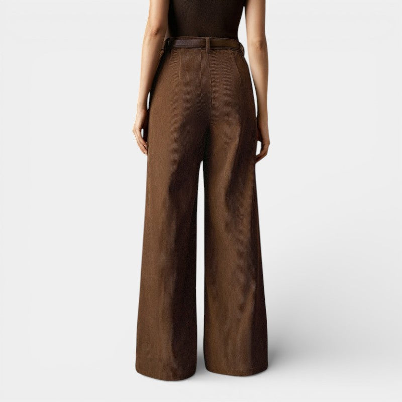 Gleame | Dames Wijde Broek Hoge Taille Geribde Structuur Elegant