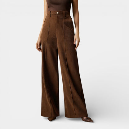 Gleame | Dames Wijde Broek Hoge Taille Geribde Structuur Elegant