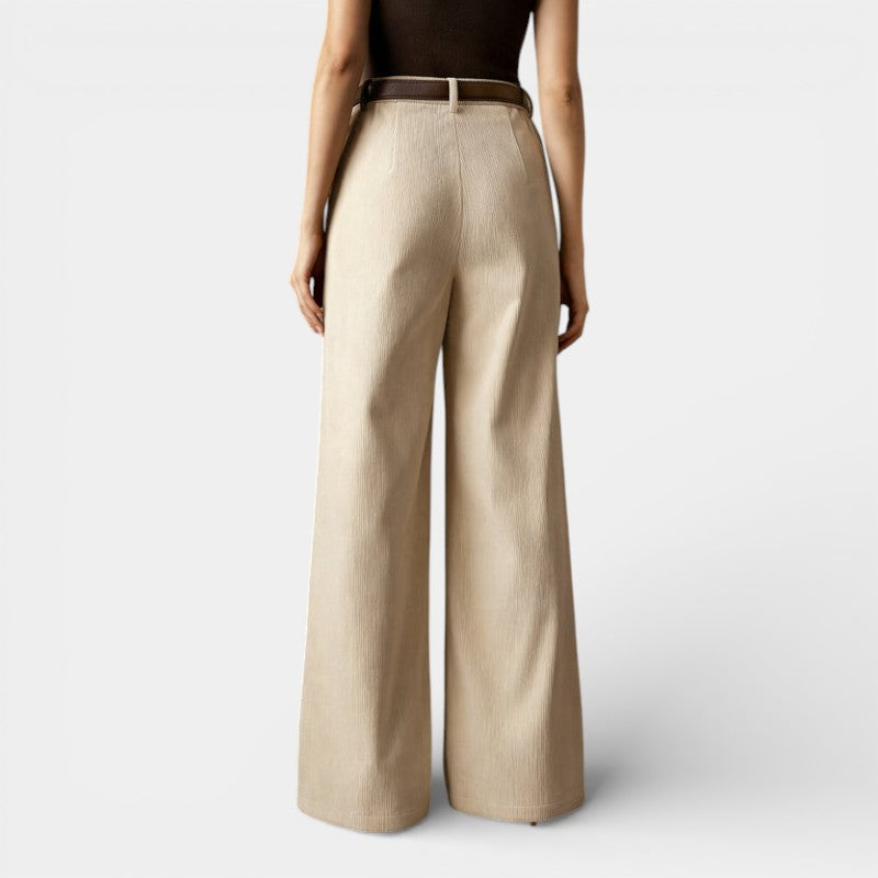 Gleame | Dames Wijde Broek Hoge Taille Geribde Structuur Elegant