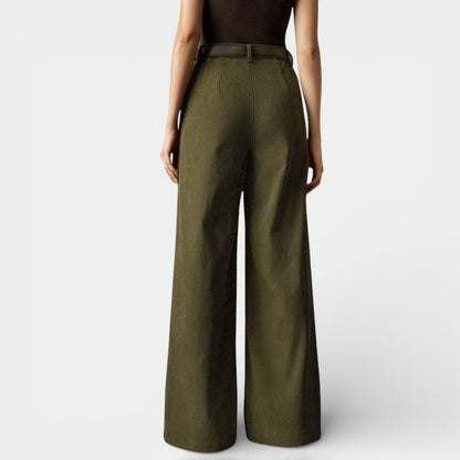 Gleame | Dames Wijde Broek Hoge Taille Geribde Structuur Elegant