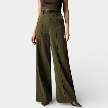 Gleame | Dames Wijde Broek Hoge Taille Geribde Structuur Elegant