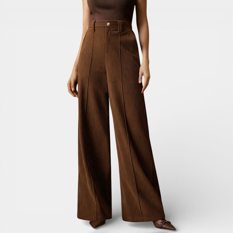 Gleame | Dames Wijde Broek Hoge Taille Geribde Structuur Elegant