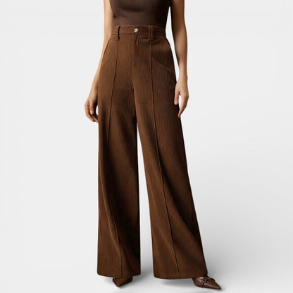 Gleame | Dames Wijde Broek Hoge Taille Geribde Structuur Elegant