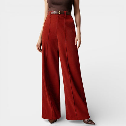 Gleame | Dames Wijde Broek Hoge Taille Geribde Structuur Elegant