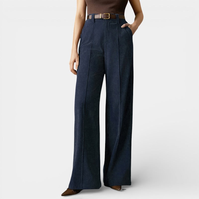 Gleame | Dames Wijde Broek Hoge Taille Geribde Structuur Elegant