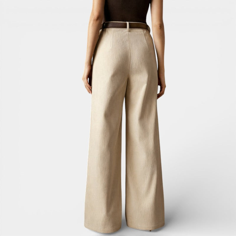 Gleame | Dames Wijde Broek Hoge Taille Geribde Structuur Elegant