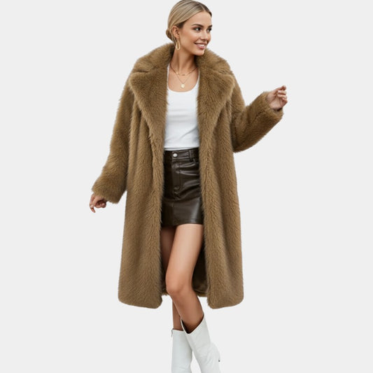 Gleame Women's Winter Coat - Oversized Long Fur Coat with Large Collar