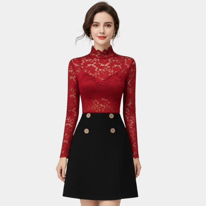 Gleame | Dames Blouse Hoge Hals Bloemend Patroon Elegant