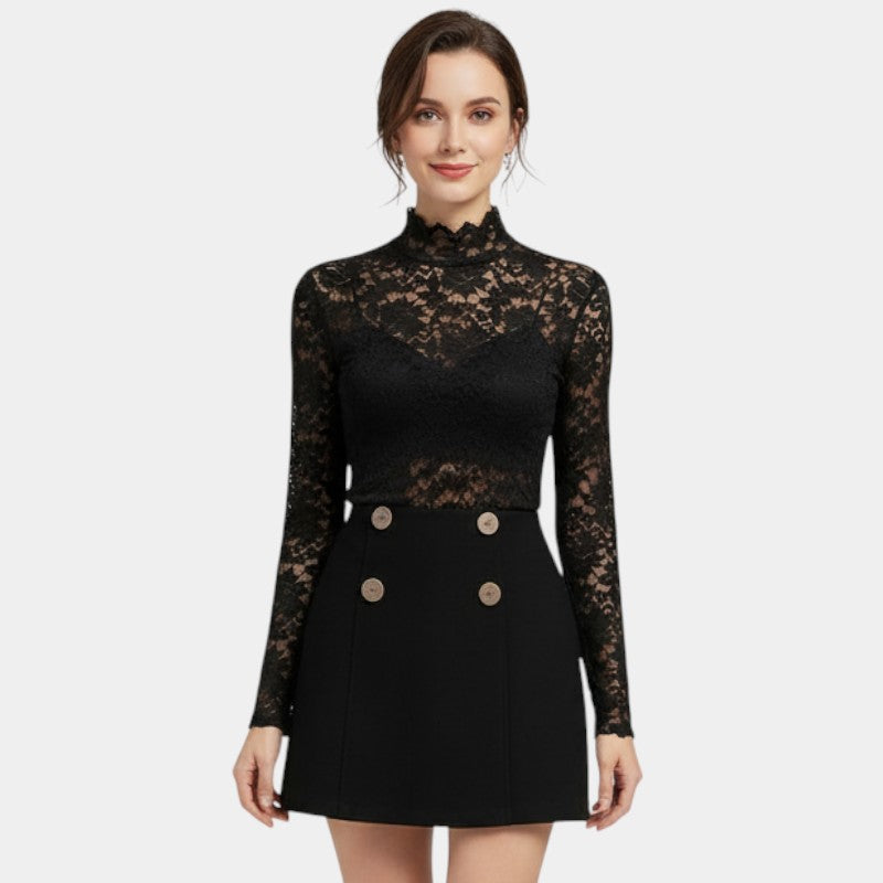 Gleame | Dames Blouse Hoge Hals Bloemend Patroon Elegant