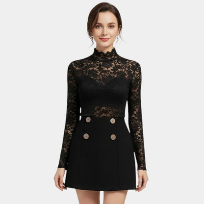 Gleame | Dames Blouse Hoge Hals Bloemend Patroon Elegant