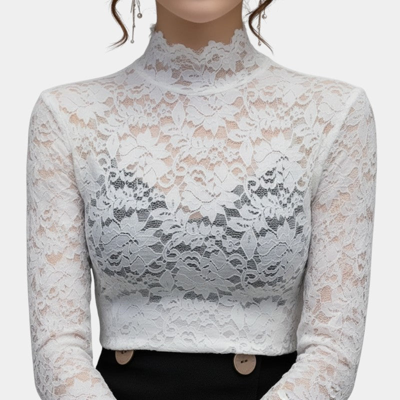 Gleame | Dames Blouse Hoge Hals Bloemend Patroon Elegant