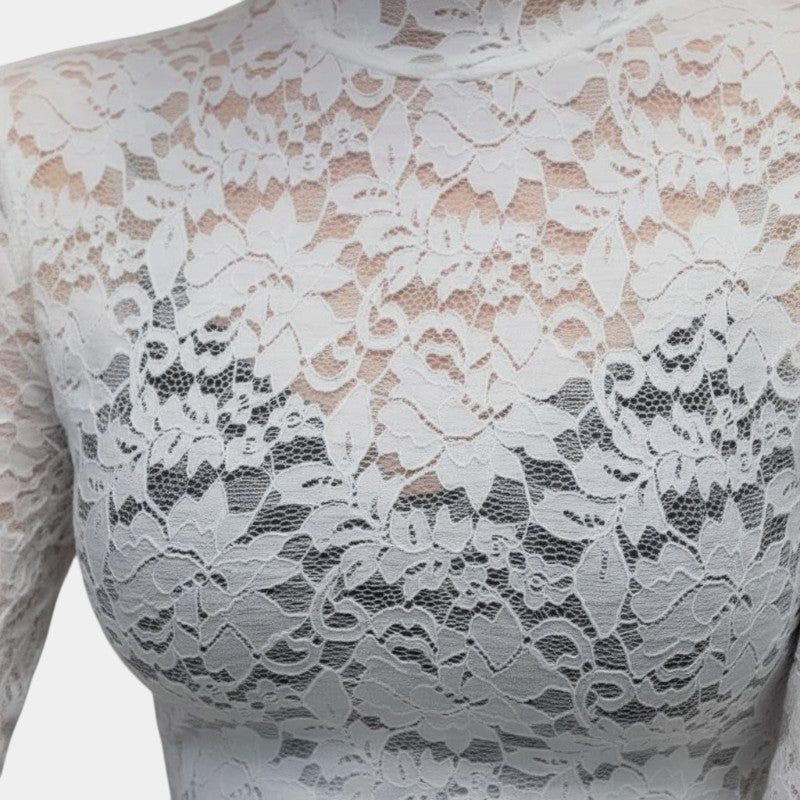 Gleame | Dames Blouse Hoge Hals Bloemend Patroon Elegant