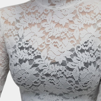 Gleame | Dames Blouse Hoge Hals Bloemend Patroon Elegant