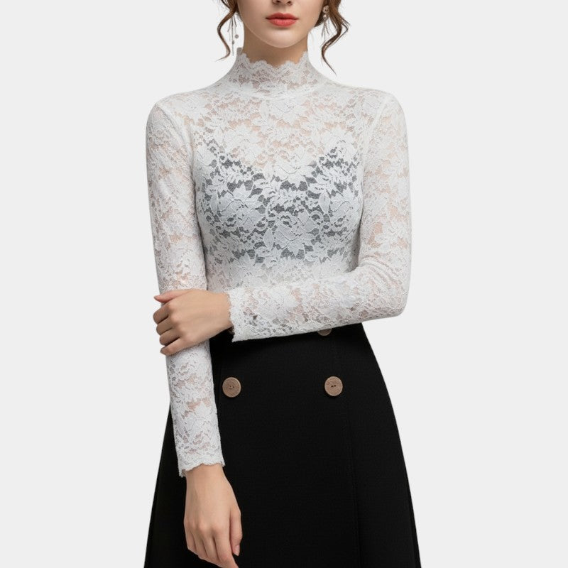 Gleame | Dames Blouse Hoge Hals Bloemend Patroon Elegant