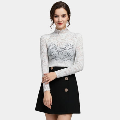 Gleame | Dames Blouse Hoge Hals Bloemend Patroon Elegant