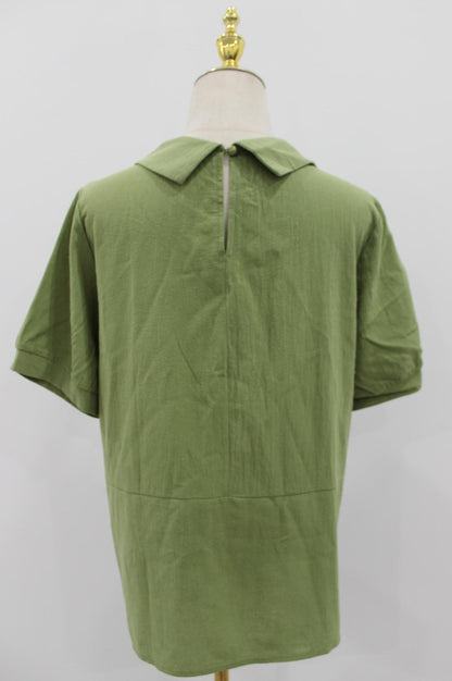 Gleame Linnen Blouse voor Dames – Ademend Shirt met opstaande kraag en korte mouwen