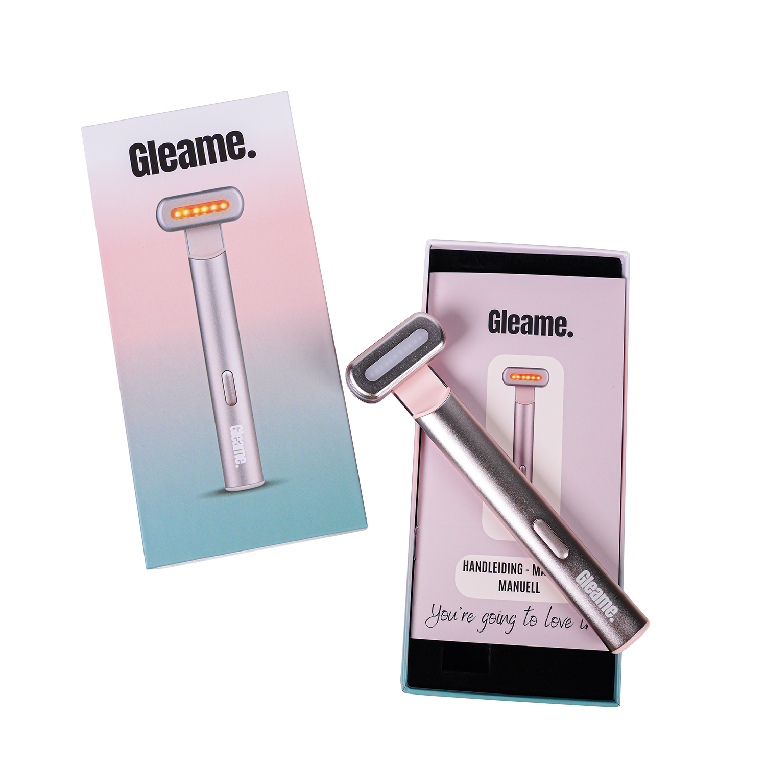 Gleame 4 in 1 skincare tool set | Een betere huid binnen 2 weken! | Rood/blauw licht therapie | Hyaluronzuur serum